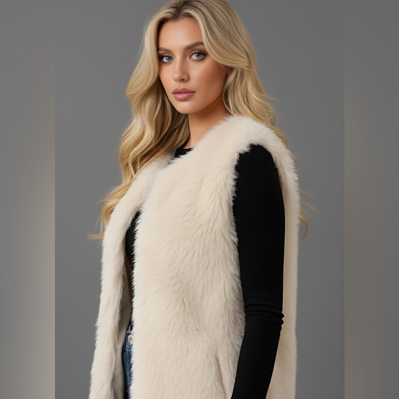 Faux Fur Vest Jacket Cream - Picture 3 of 6